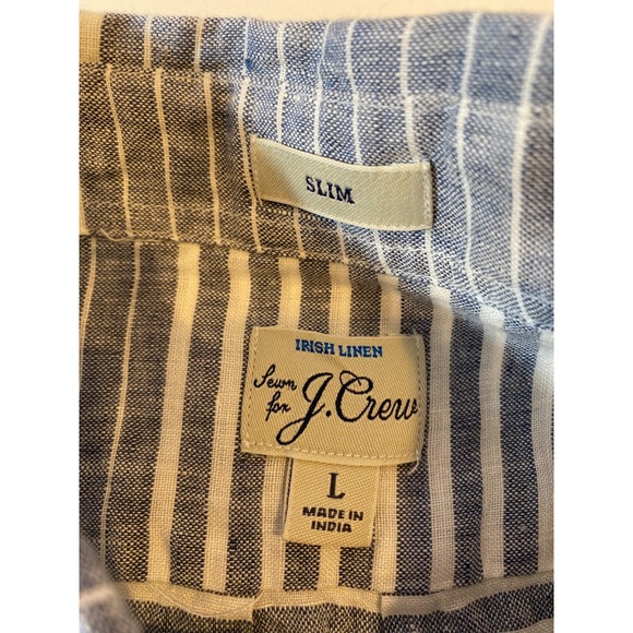 J Crew Shirt Men Large Grey Striped Irish Linen Baird McNutt Short Sleeve - Picture 2 of 10
